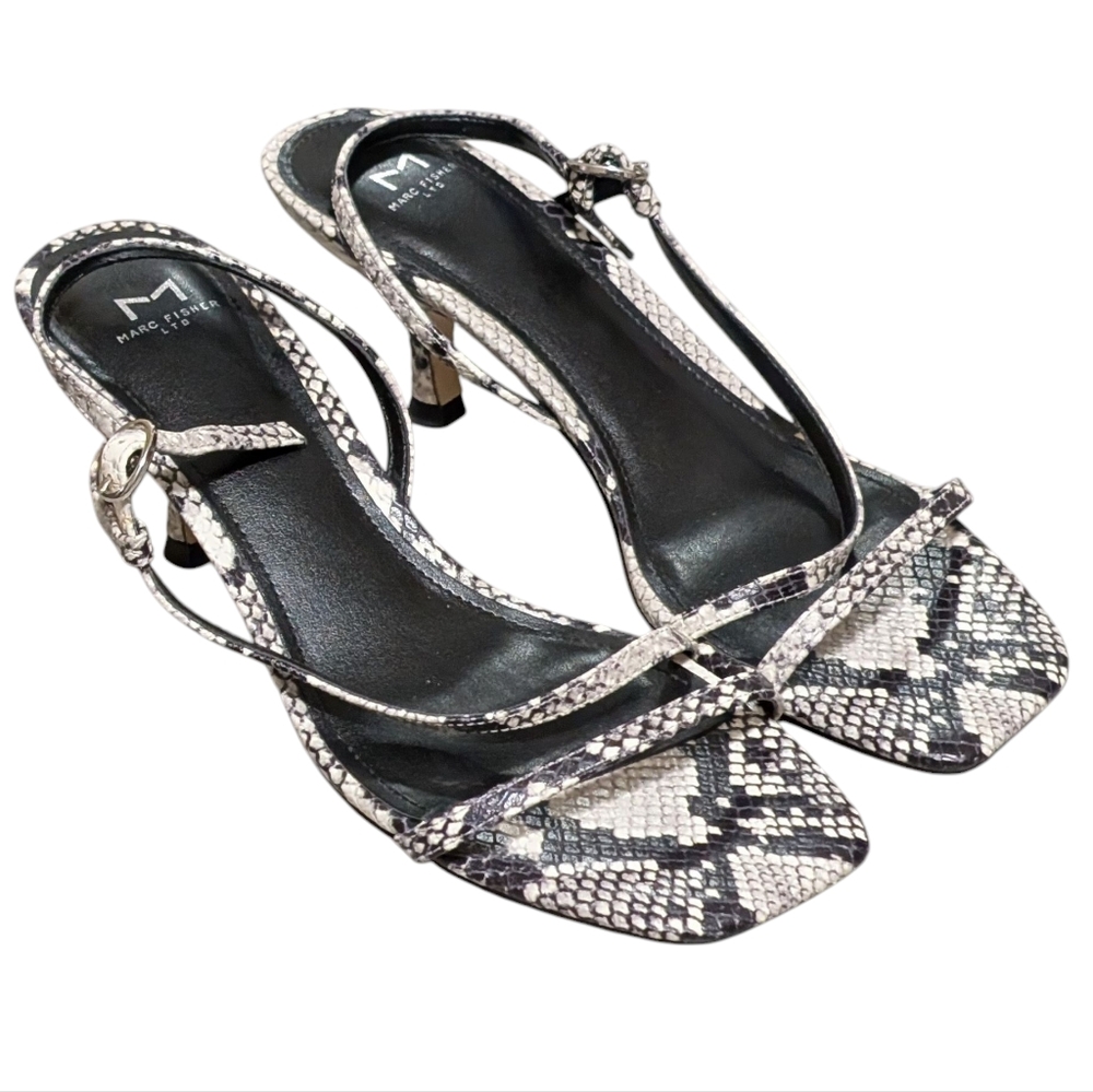 Marc Fisher Gove snake strappy leather kitten heel sandal